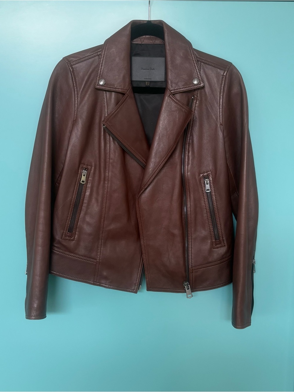 Massimo Dutti Brown Leather Moto Jacket